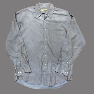 Donna Karen Signature Button Front Cotton Gray Dress Shirt Men's Size Large
